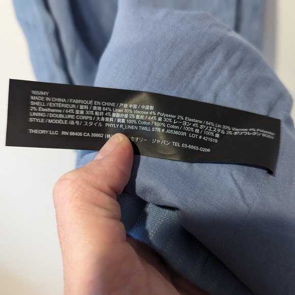 Theory Phyly Blue Strapless Pinstriped Dress Linen Tie Back - Picture 7 of 7